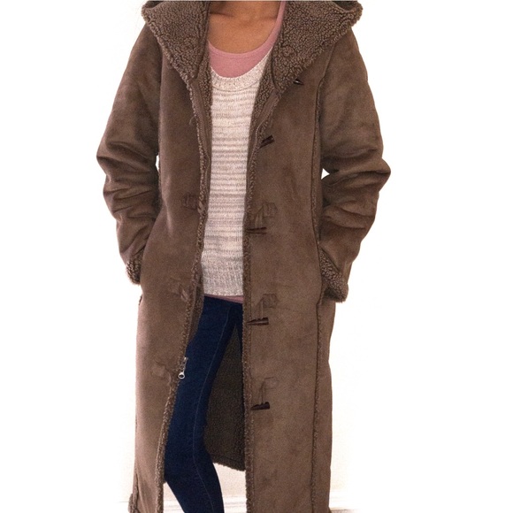 L.L. Bean Jackets & Blazers - L. L. Bean Faux Suede Sherpa Shearling Toggle Coat